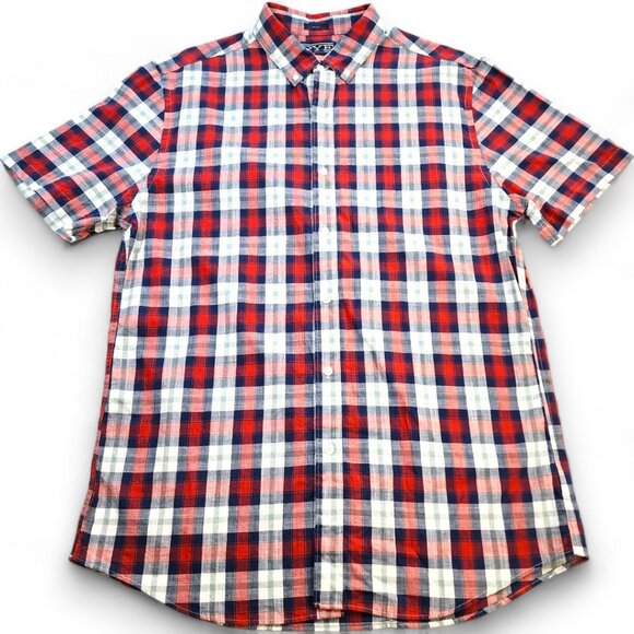 Hawker Rye Slim Fit Plaid Short Sleeve Cotton Button Down Size Large Tall - Picture 1 of 10